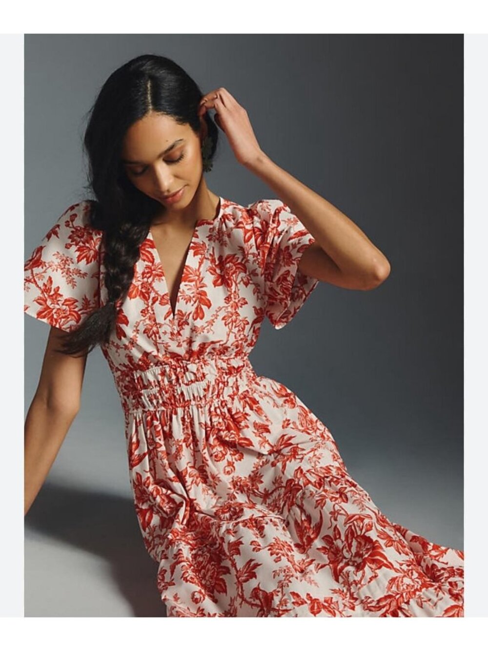 NWT Anthropologie Somerset Maxi in Coral Toile Floral Tiered Cotton Dress L - Picture 2 of 6